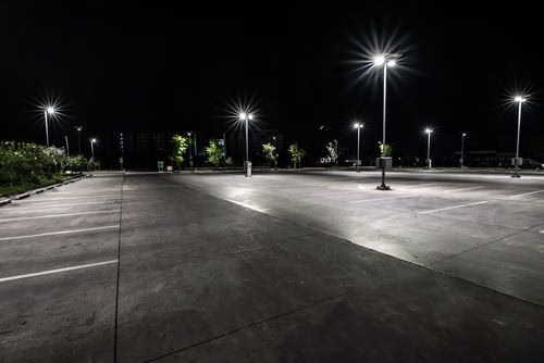 parking lot lights on at night for security